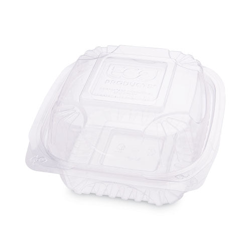 Image of Eco-Products® EP-LC6 Renewable and Compostable Clear Clamshell Hinged Food Containers, 6 x 6 x 3, Plastic, 80/Pack, 3 Packs/Carton