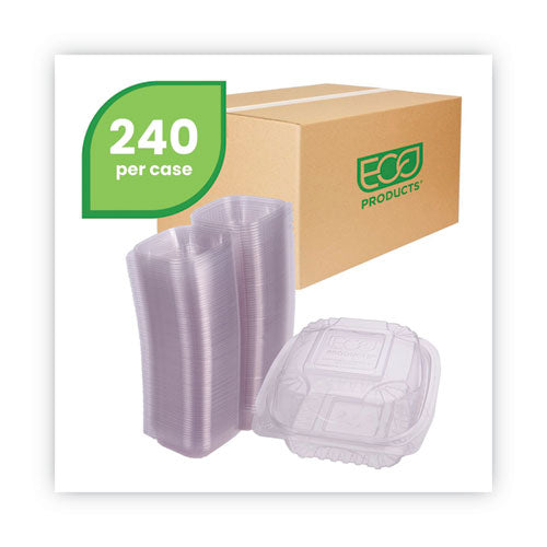 Image of Eco-Products® EP-LC6 Renewable and Compostable Clear Clamshell Hinged Food Containers, 6 x 6 x 3, Plastic, 80/Pack, 3 Packs/Carton