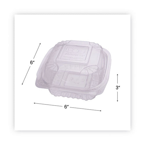 Image of Eco-Products® EP-LC6 Renewable and Compostable Clear Clamshell Hinged Food Containers, 6 x 6 x 3, Plastic, 80/Pack, 3 Packs/Carton