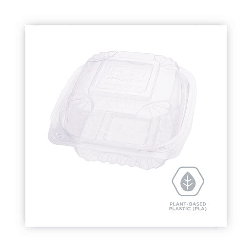 Image of Eco-Products® EP-LC6 Renewable and Compostable Clear Clamshell Hinged Food Containers, 6 x 6 x 3, Plastic, 80/Pack, 3 Packs/Carton