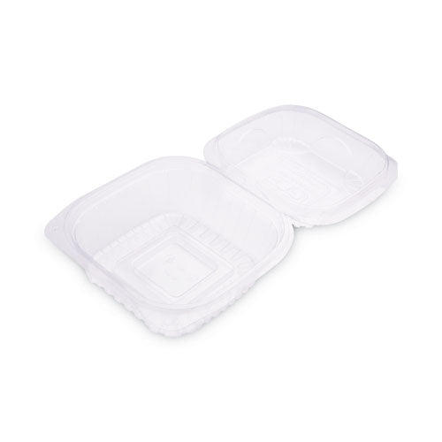 Image of Eco-Products® EP-LC6 Renewable and Compostable Clear Clamshell Hinged Food Containers, 6 x 6 x 3, Plastic, 80/Pack, 3 Packs/Carton