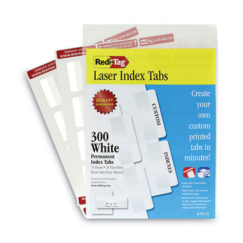 Image of Redi-Tag® B39170 Laser Printable Index Tabs, 1/5-Cut, White, 2" Wide, 300/Pack