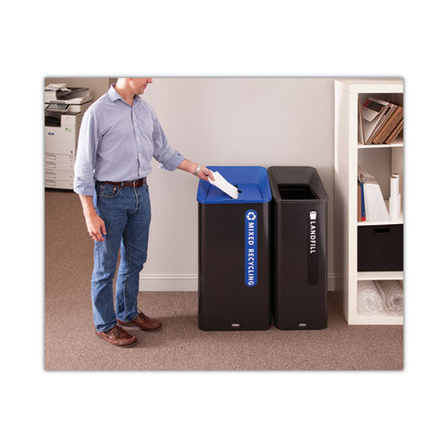 Image of Rubbermaid® Commercial 2078967 Sustain Decorative Refuse with Recycling Lid, 15 gal, Metal/Plastic, Black