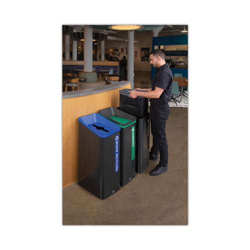 Image of Rubbermaid® Commercial 2078967 Sustain Decorative Refuse with Recycling Lid, 15 gal, Metal/Plastic, Black