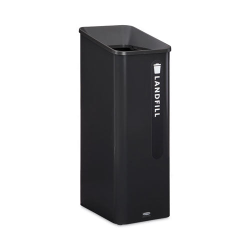 Image of Rubbermaid® Commercial 2078967 Sustain Decorative Refuse with Recycling Lid, 15 gal, Metal/Plastic, Black