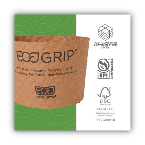 Image of Eco-Products® EG-2000 EcoGrip Recycled Content Hot Cup Sleeve, Fits 12, 16, 20, 24 oz Cups, Kraft, 1,300/Carton