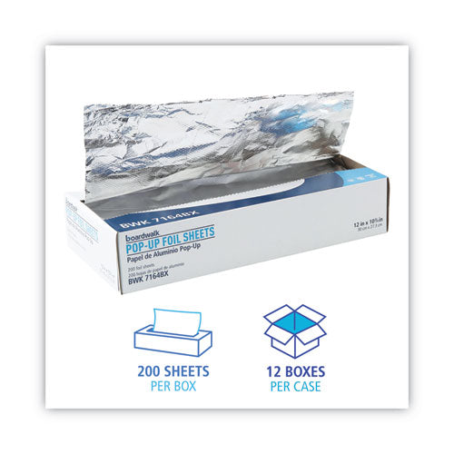 Image of Boardwalk® BWK7164 Standard Aluminum Foil Pop-Up Sheets, 63 Gauge, 12 x 10.75, 200/Box, 12 Boxes/Carton