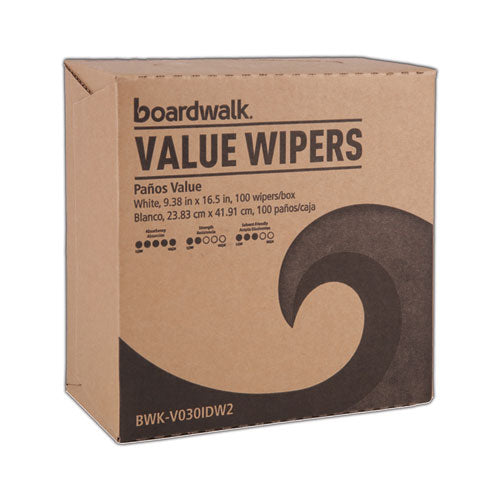 Image of Boardwalk® BWK-V030IDW2 DRC Wipers, 9.33 x 16.5, White, 100 Dispenser Packs, 9 Dispenser Packs/Carton