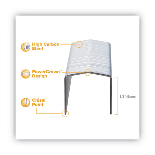 Image of Bostitch® STCR211538 B8 Powercrown Premium Staples, 0.38" Leg, 0.5" Crown, Steel, 5,000/box