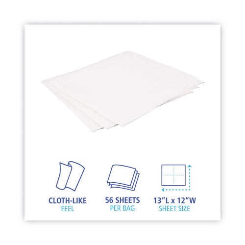 Image of Boardwalk® BWK-V040QPW DRC Wipers, 12 x 13, White, 56 Bag, 18 Bags/Carton
