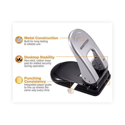 Image of BostitchÂ® 40-Sheet Ez Squeeze Two-Hole Punch, 9/32" Holes, Black/silver