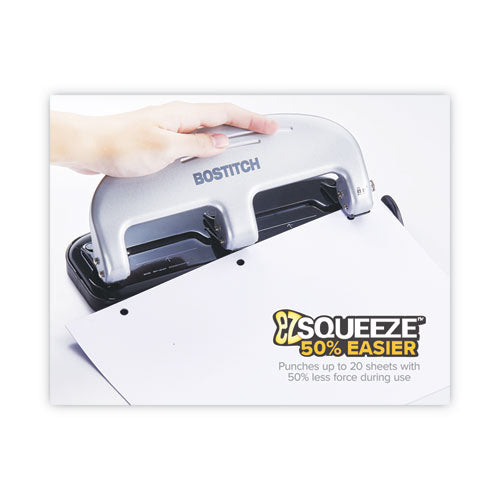 Image of Bostitch® ACI2220 20-Sheet Ez Squeeze Three-Hole Punch, 9/32" Holes, Black/silver