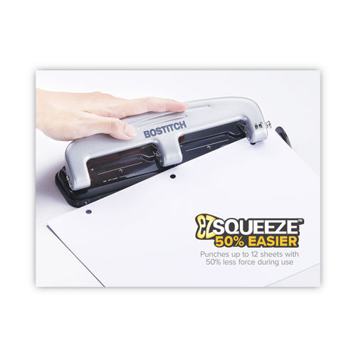Image of Bostitch® ACI2101 12-Sheet Ez Squeeze Three-Hole Punch, 9/32" Holes, Black/silver
