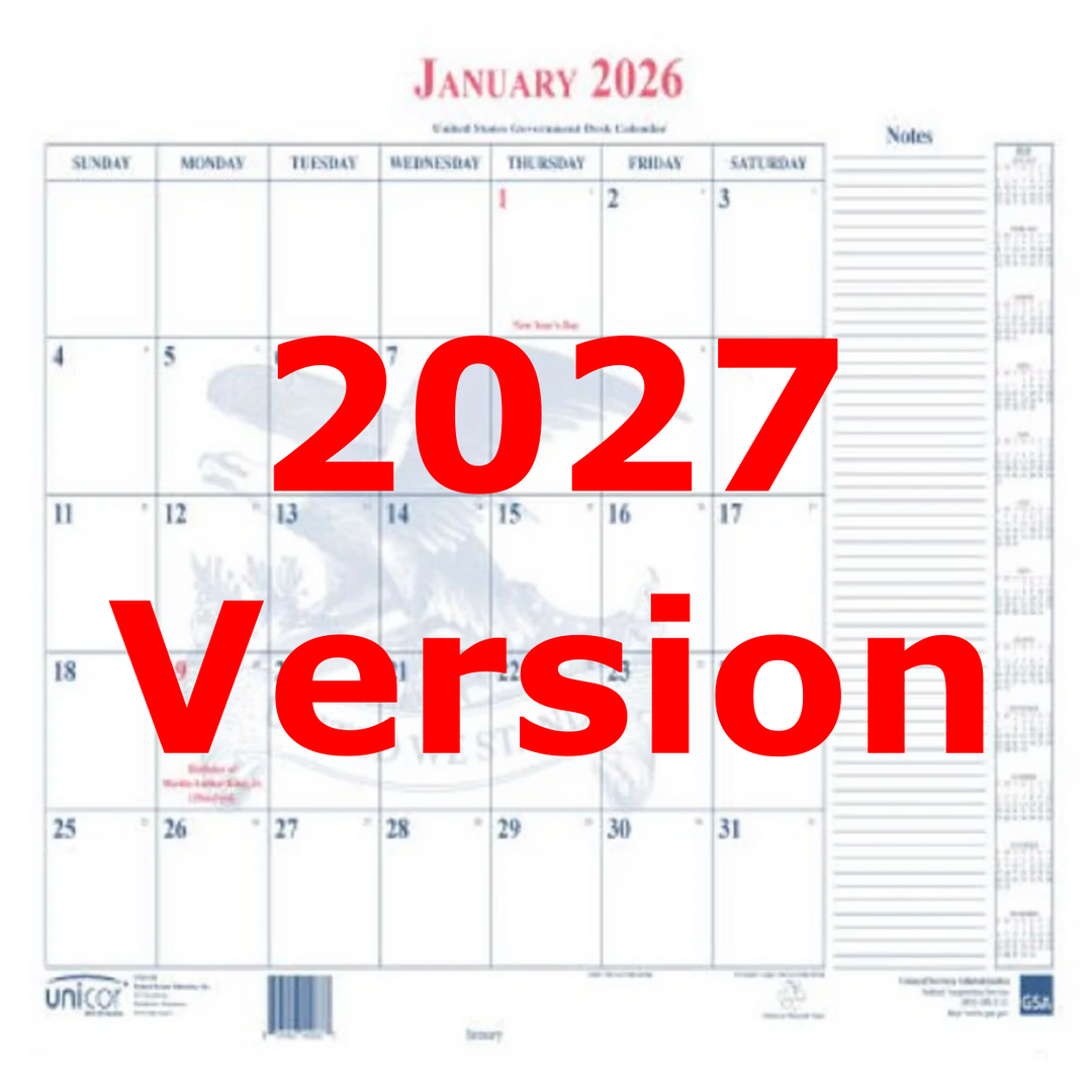 Image of UNICOR 2027 Calendar Blotter, 22 x 17, White Sheets, 13-Month: Jan 2027 to Jan 2028, 1 Each