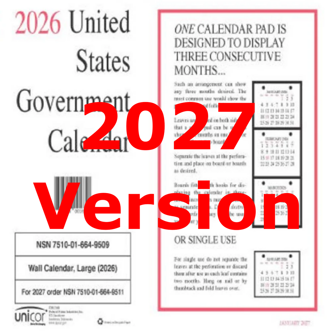 Image of UNICOR 2027 Wall Calendar, Perforated Monthly, 11 x 8.5, White Sheets, 12-Month (Jan to Dec), Package of 10
