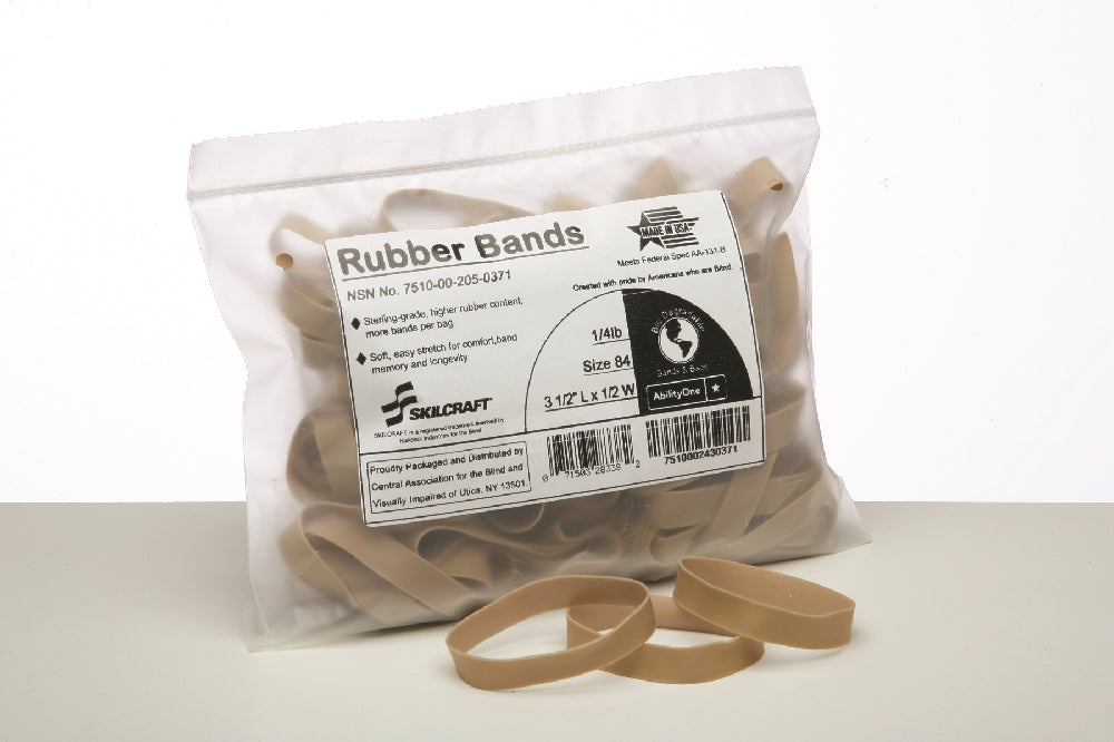 Image of SKILCRAFT® Rubber Bands, Size 84 - 3 1/2" x 1/2", Case of 100 Bags