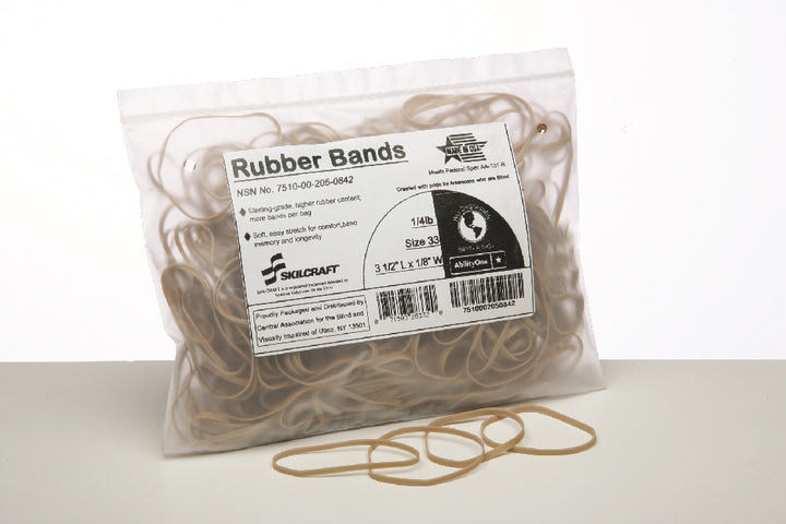 Image of SKILCRAFT® Rubber Bands, Size 33, 3 1/2" x 1/8", 1/4 Pound, Case of 100 Bags