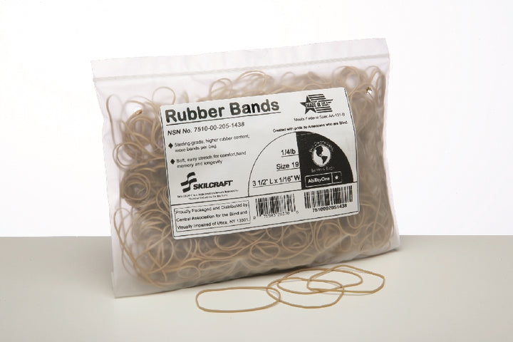 Image of SKILCRAFT® Rubber Bands, Size 19, 3-1/2" x 1/16", 1/4 Pound, Case of 100 Bags