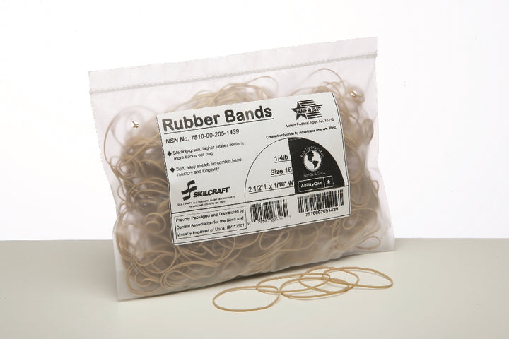 Image of SKILCRAFT® Rubber Bands, Size 16, 2-1/2" x 1/16", 1/4 Pound, Case of 100 Bags