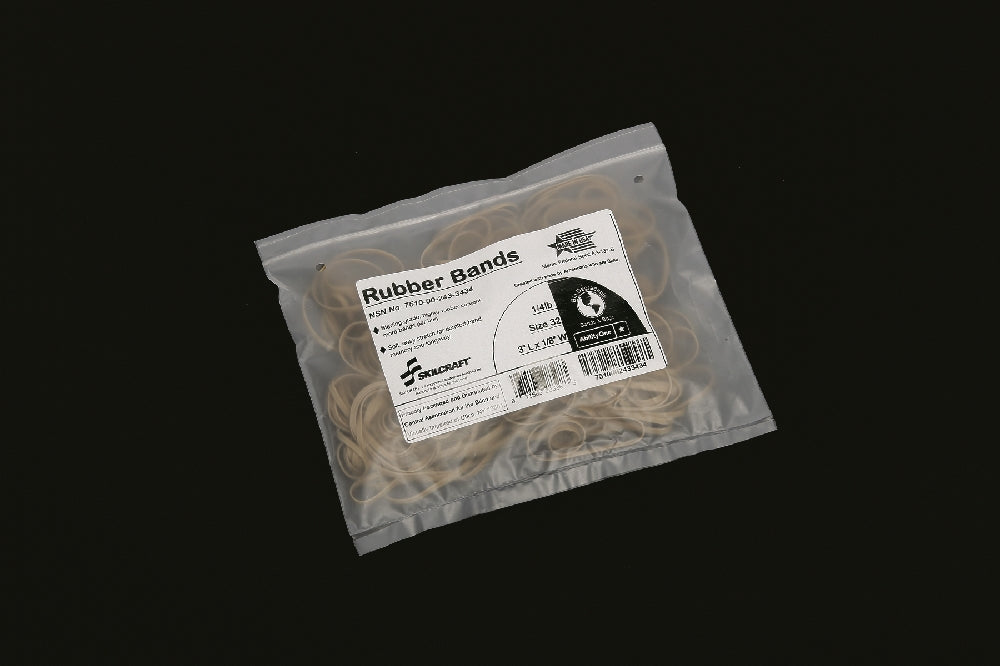 Image of SKILCRAFT® Rubber Bands, Size 32, 3" x 1/8", 1/4 Pound, Case of 100 Bags