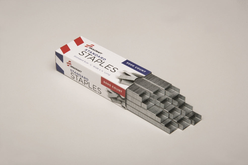 Image of SKILCRAFT® Standard Staples, Full Strip, 1/2 in Crown, 1/4 in Leg Lg, 5,000/Box, Case of 24 Boxes