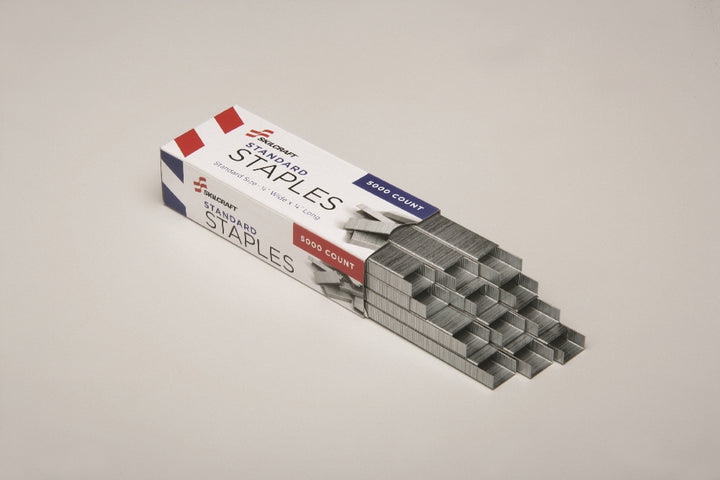 Image of SKILCRAFT® Standard Staples, Full Strip, 1/2 in Crown, 1/4 in Leg Lg, 5,000/Box, Case of 24 Boxes