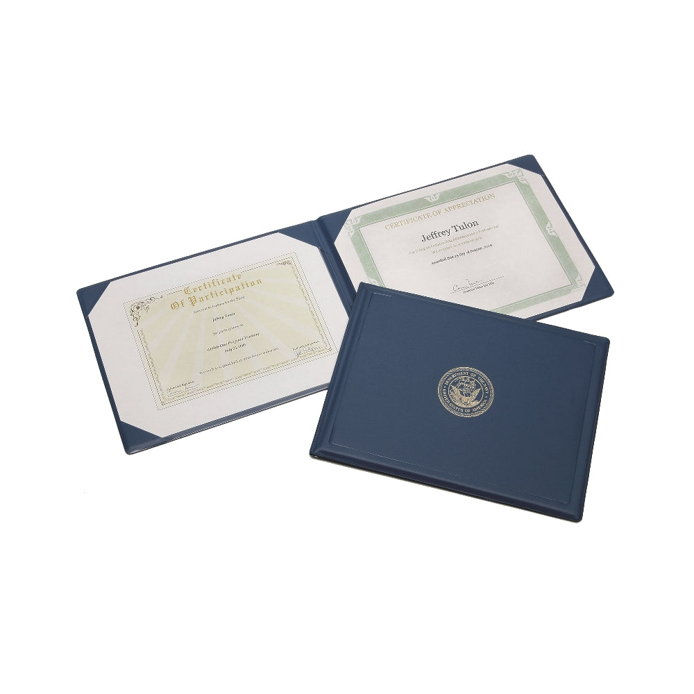 Image of Award Certificate Binder, Gold Navy Seal, 11" x 8-1/2", Blue