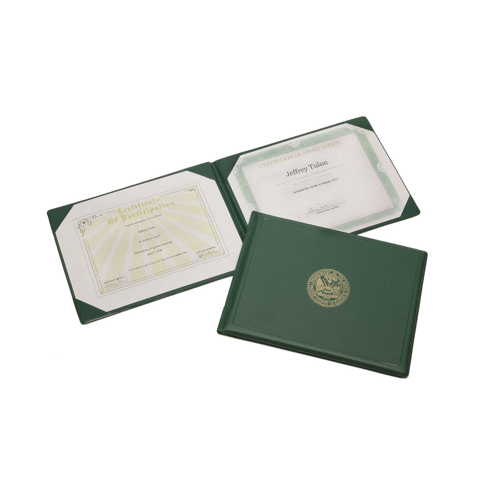 Image of Award Certificate Binder, Gold Army Seal, 11" x 8-1/2", Green, Case of 20