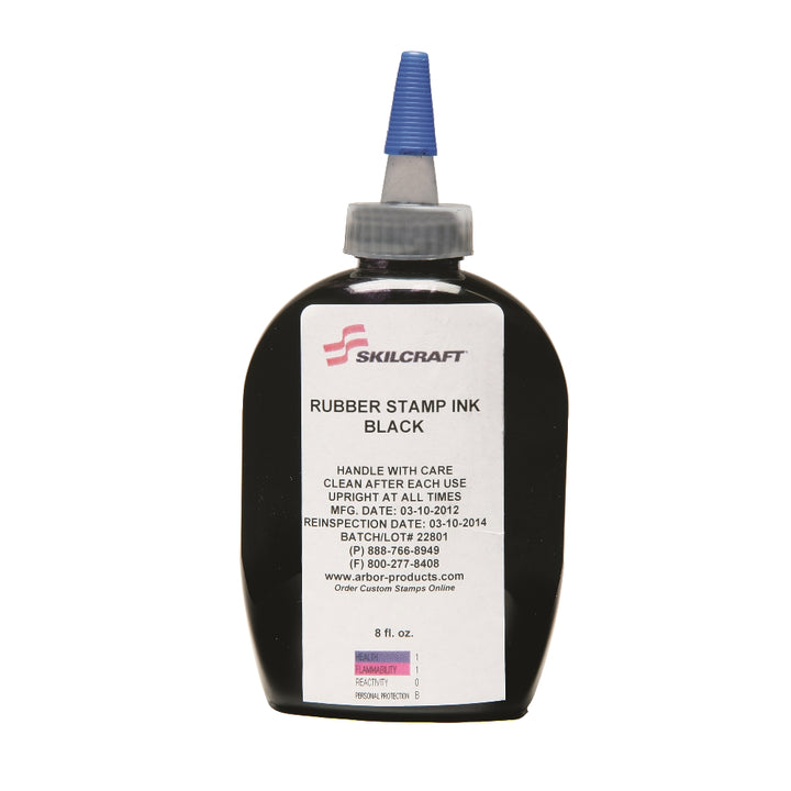 Stamp Pad Ink, w/o Brush, 8 oz Bottle, Black Ink