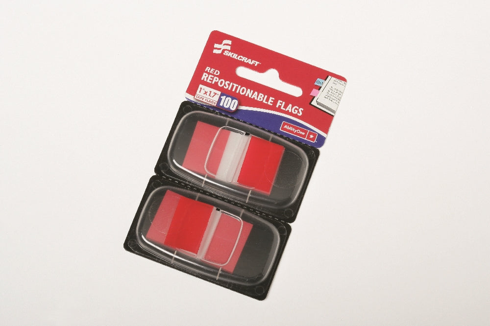 Image of SKILCRAFT® Self-Stick Repositionable Flags, 1" x 1.75", Red, 100/Package, Case of 24 Packages