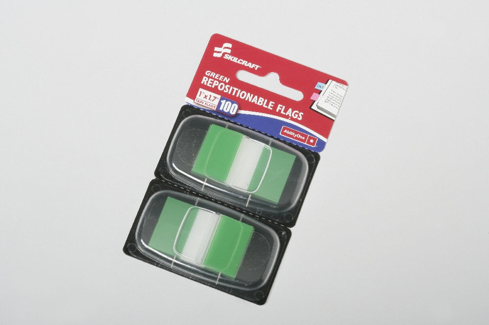 Image of SKILCRAFT® Self-Stick Repositionable Flags, 1" x 1.75", Green, 100/Package, Case of 24 Packages
