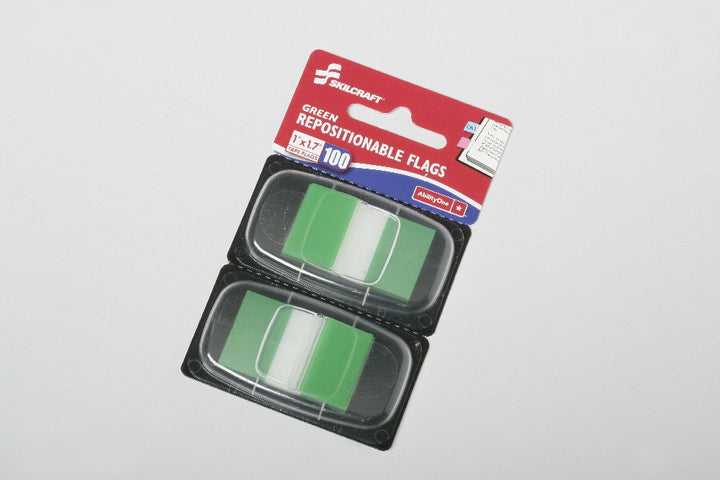Image of SKILCRAFT® Self-Stick Repositionable Flags, 1" x 1.75", Green, 100/Package, Case of 24 Packages