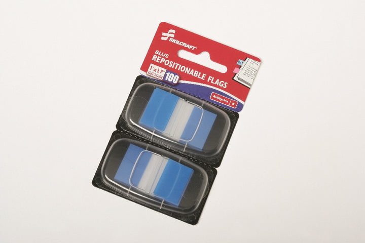 Image of SKILCRAFT® Self-Stick Repositionable Flags, 1" x 1.75", Blue, 100/Package, Case of 24 Packages