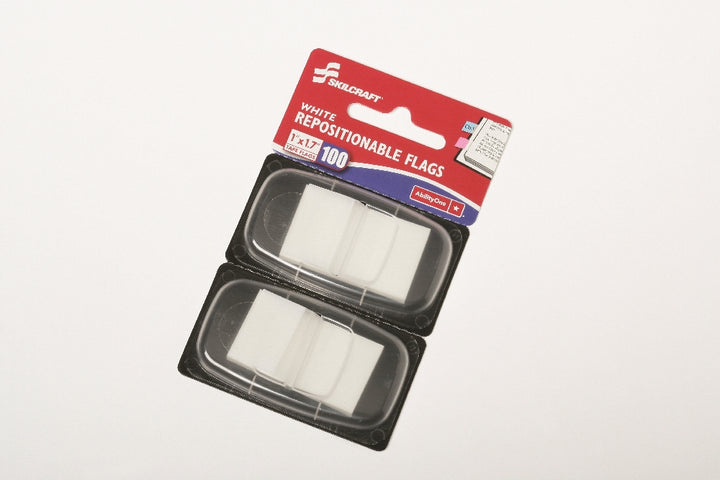 Image of SKILCRAFT® Self-Stick Repositionable Flags, 1" x 1.75", White, 100/Package, Case of 24 Packages