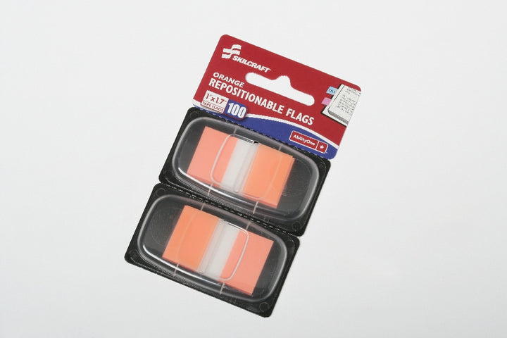 Image of SKILCRAFT® Self-Stick Repositionable Flags, 1" x 1.75", Orange, 100/Package, Case of 24 Packages
