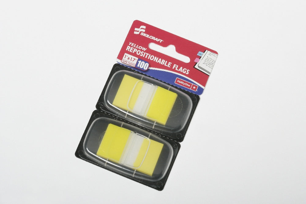Image of SKILCRAFT® Self-Stick Repositionable Flags, 1" x 1.75", Yellow, 100/Package, Case of 24 Packages
