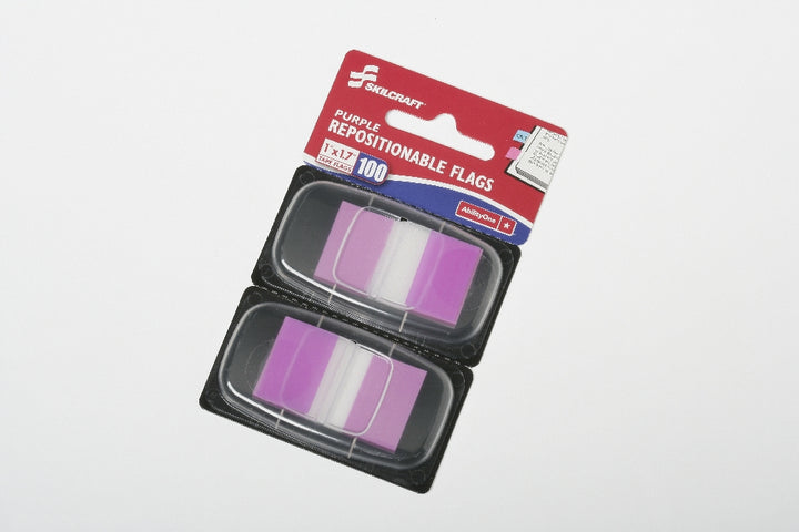 Image of SKILCRAFT® Self-Stick Repositionable Flags, 1" x 1.75", Purple