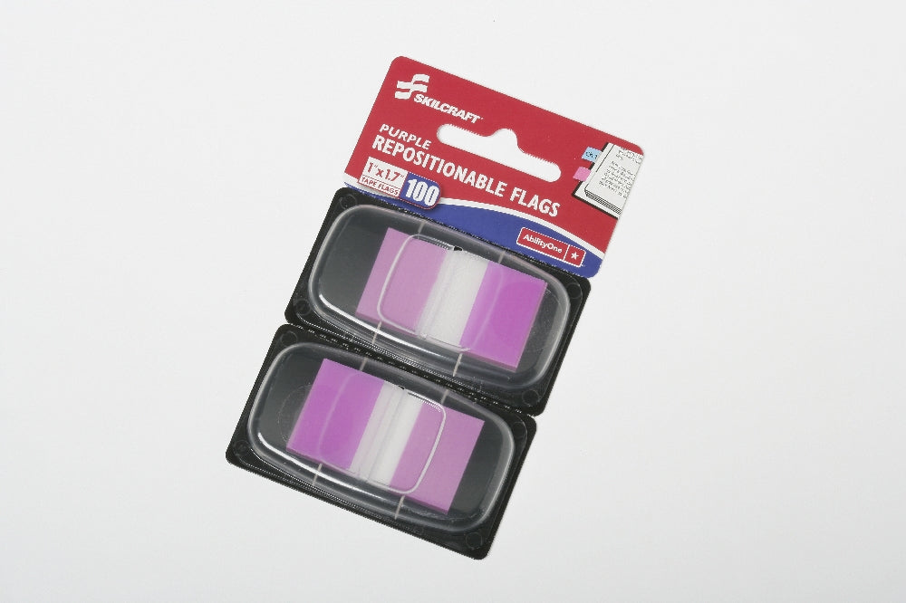Image of SKILCRAFT® Self-Stick Repositionable Flags, 1" x 1.75", Purple, 100/Package, Case of 24 Packages