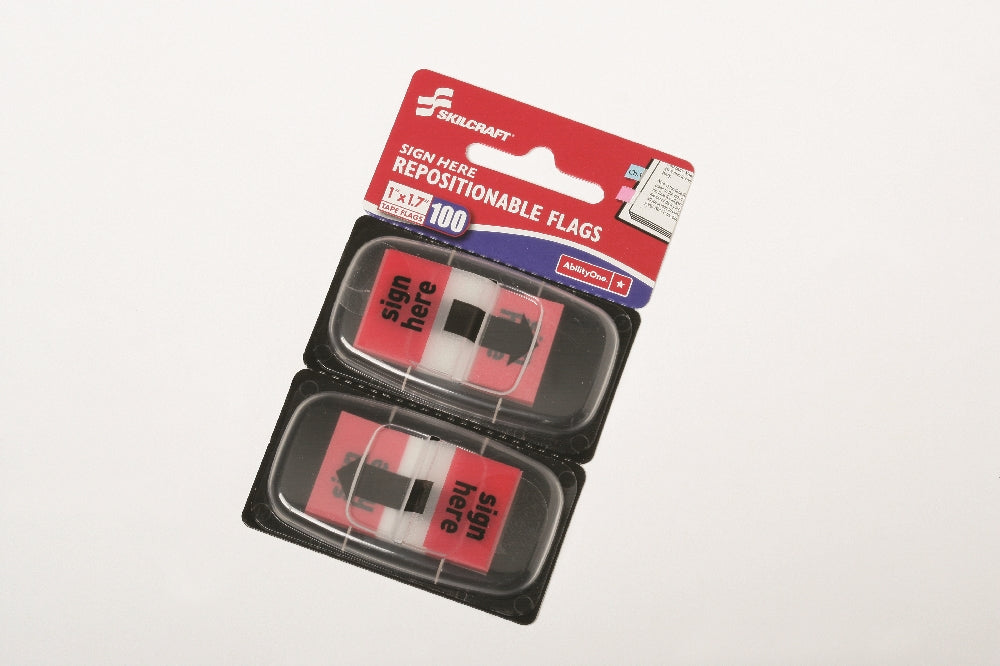 Image of SKILCRAFT® Sign Here Self-Stick Flags, 1.0" X 1.7", 100/Package, Case of 24 Packages
