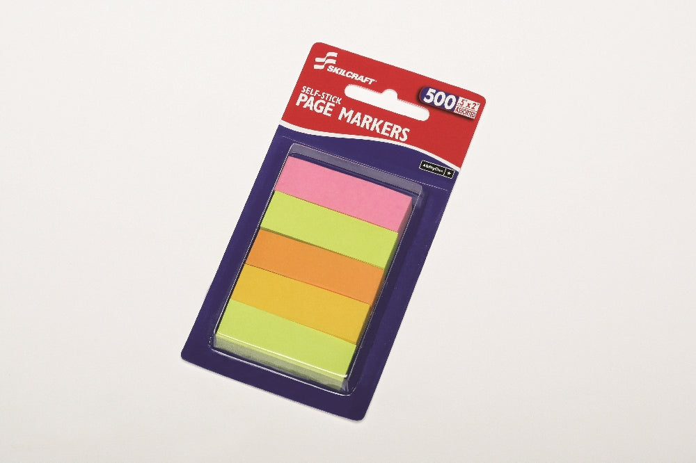 Image of SKILCRAFT® Self-Stick Page Markers, .5" x 2", Assorted Colors, 50/Package, Case of 12 Packages