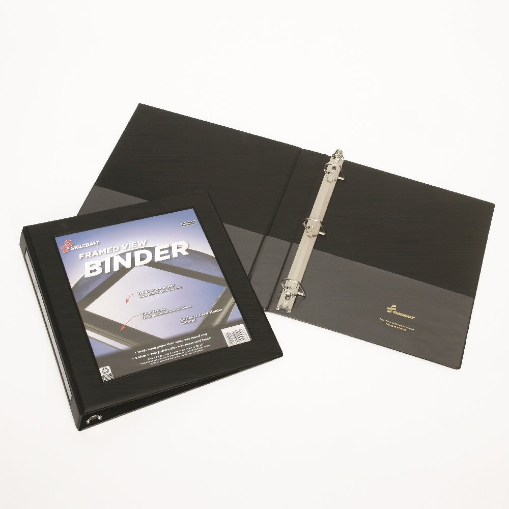 Image of SKILCRAFT® Framed Slant-D Ring View Binder, Black, 1/2" Capacity