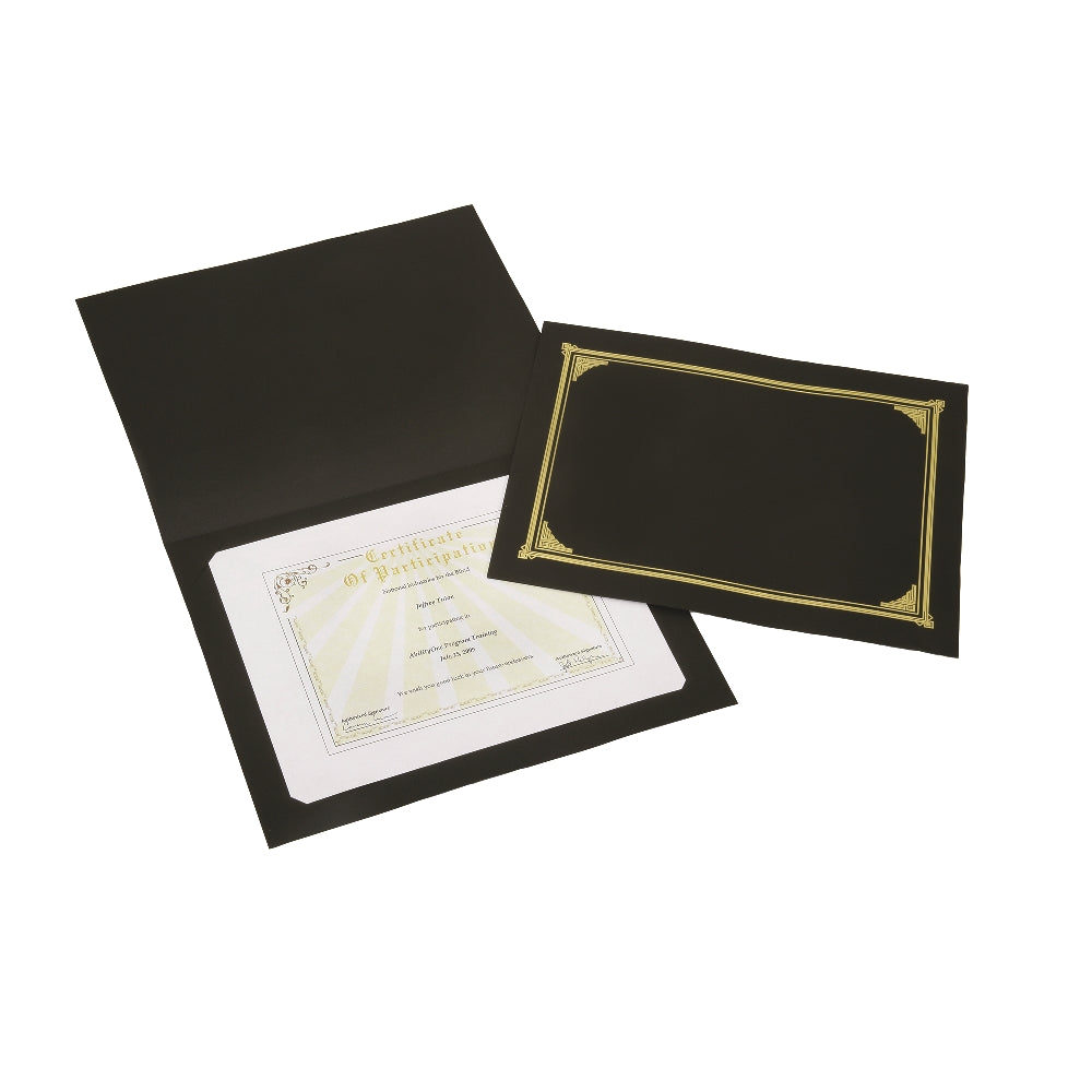 Image of Gold Foil Stamped Certificate Document Cover, Black, 5/Package, Case of 25 5-packs