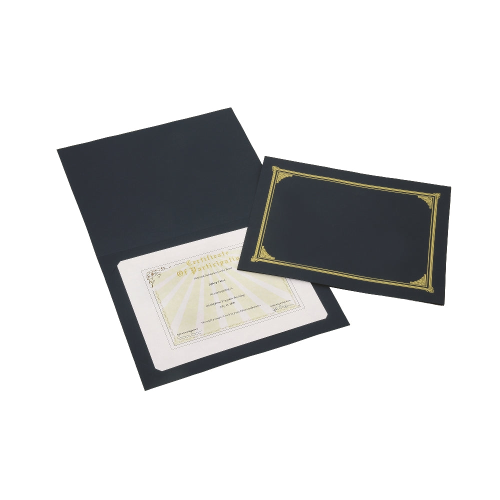 Image of Gold Foil Stamped Certificate Document Cover, Blue, 5/Package, Case of 25 5-packs