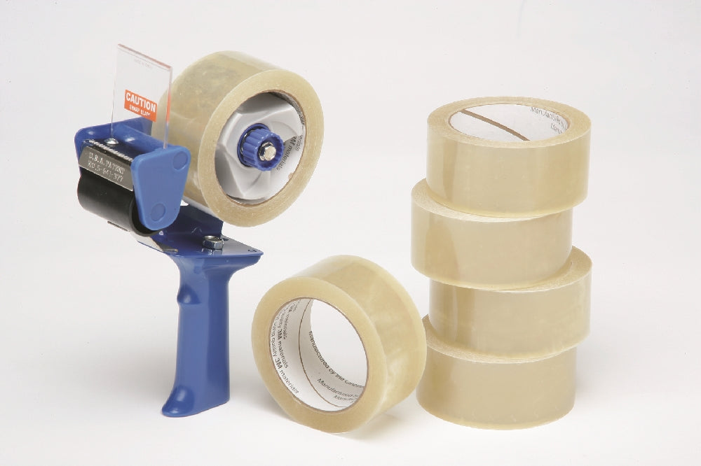 Image of SKILCRAFT® Package Sealing Tape, Commercial Grade, 2" x 55 yds, Clear, 6 Rolls w/Pistol Grip Dispenser
