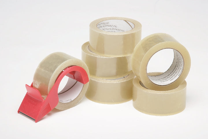 Image of SKILCRAFT® Package Sealing Tape, Commercial Grade, 2" x 55 yds, Clear, 6 Rolls w/Handheld Dispenser, Case of 6 Packages