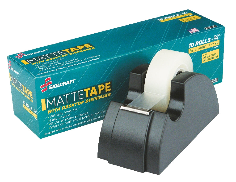 Image of SKILCRAFT® Desktop Transparent Matte Finish Tape Pre-Packs with Desk Dispenser, Case of 6 Kits