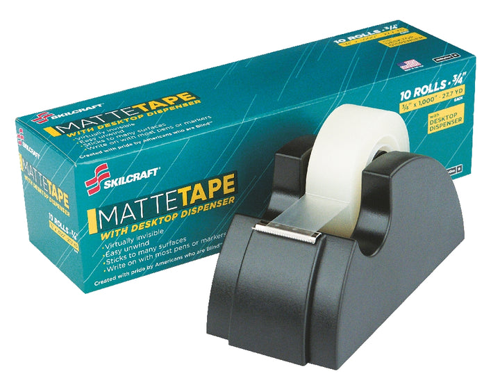 Image of SKILCRAFT® Desktop Transparent Matte Finish Tape Pre-Packs with Desk Dispenser, Case of 6 Kits