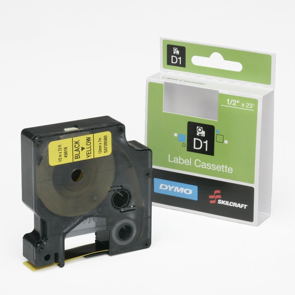 Image of Dymo® SKILCRAFT® Standard Label Cassette, 1/2" x 23', Black on Yellow, Case of 14