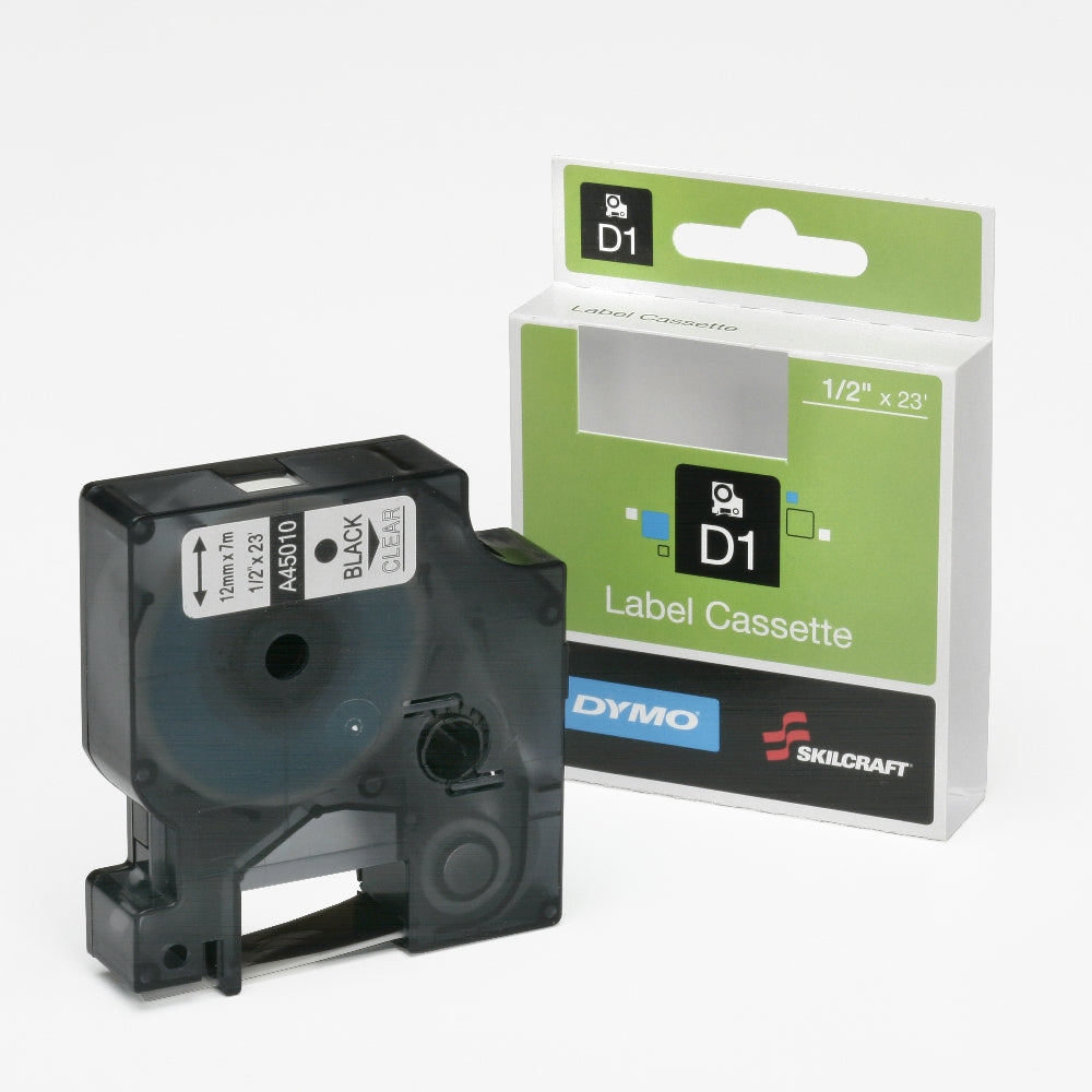 Image of Dymo® SKILCRAFT® Standard Label Cassette, 1/2" x 23', Black on Clear, Case of 14