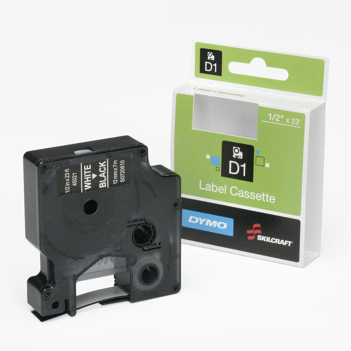 Image of Dymo® SKILCRAFT® Standard Label Cassette, 1/2" x 23', White on Black